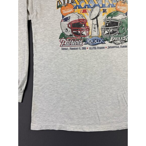 Rare Vintage Y2K NFL Superbowl XXXIX Patriots Eagles Sun Fade Gray Long Sleeve T - Picture 5 of 14